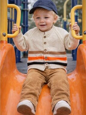 Vintage Handmade Knit Sweater (2T/3T) cardigan Stripe neutral